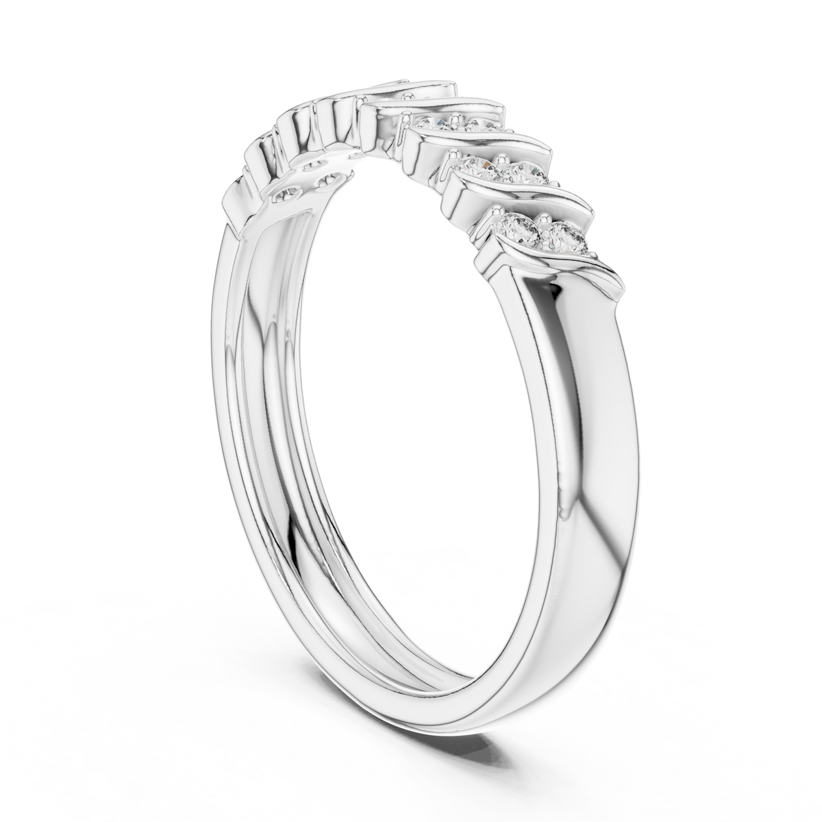 Twisted Link Moissanite Band in white 925 sterling silver, view 1