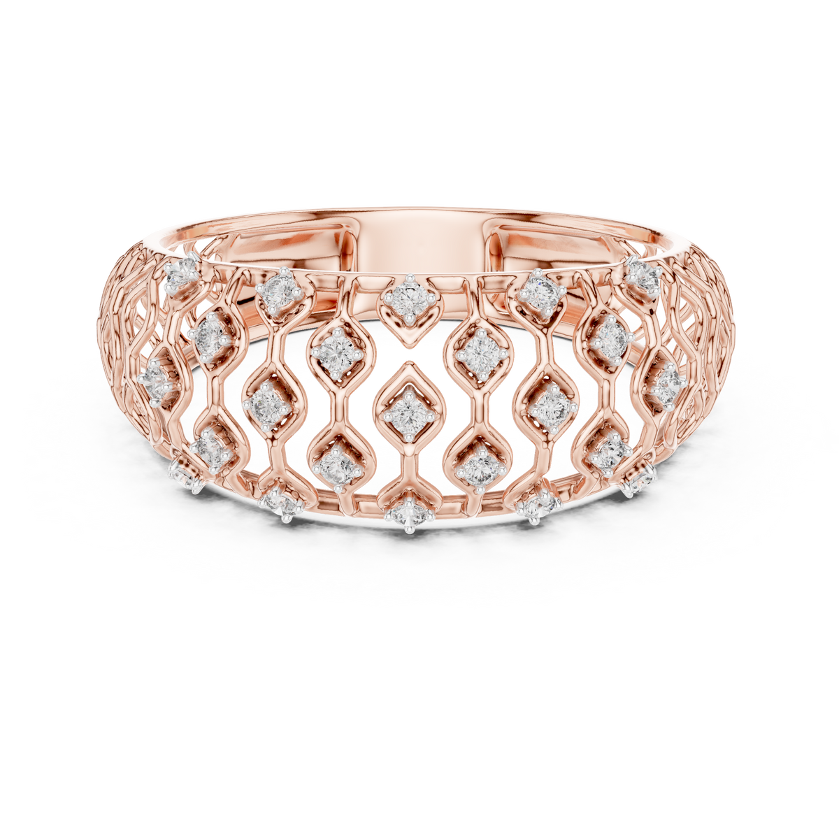 Domed Lattice Moissanite Band in rose 925 sterling silver, view 4