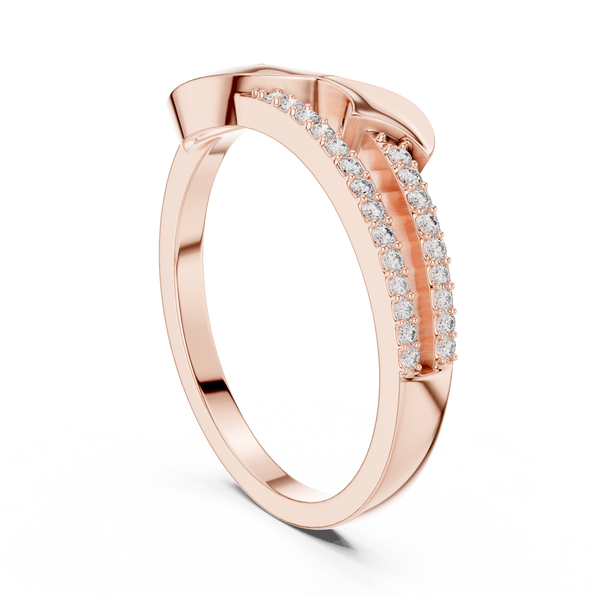 Sculpted Wave Bypass Moissanite Ring in rose 925 sterling silver, view 1