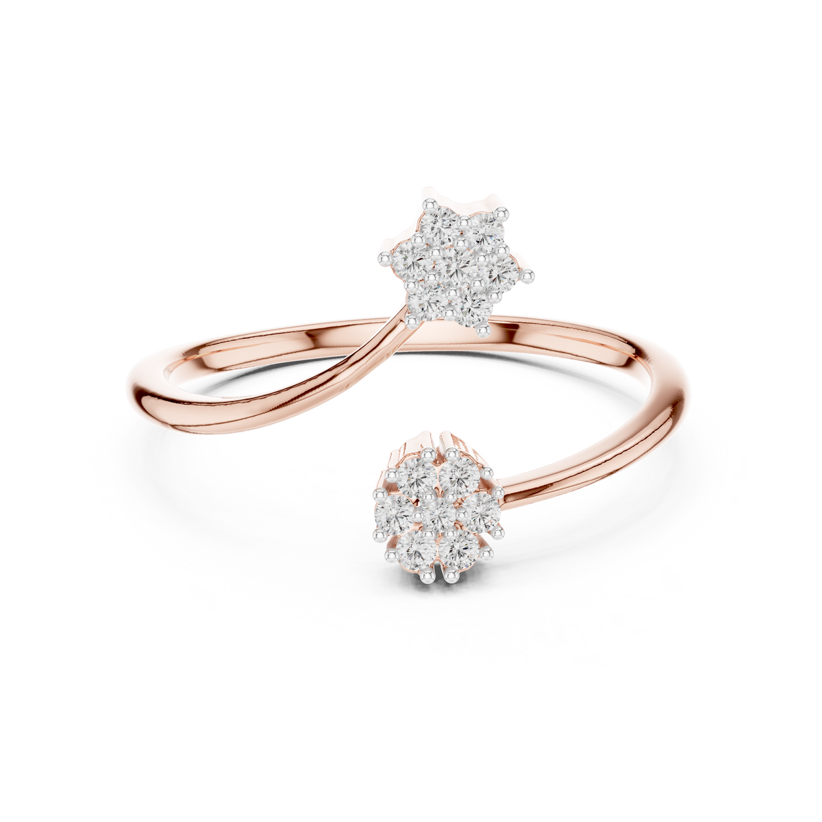 Toi et Moi Cluster Moissanite Open Ring in rose 925 sterling silver, view 4