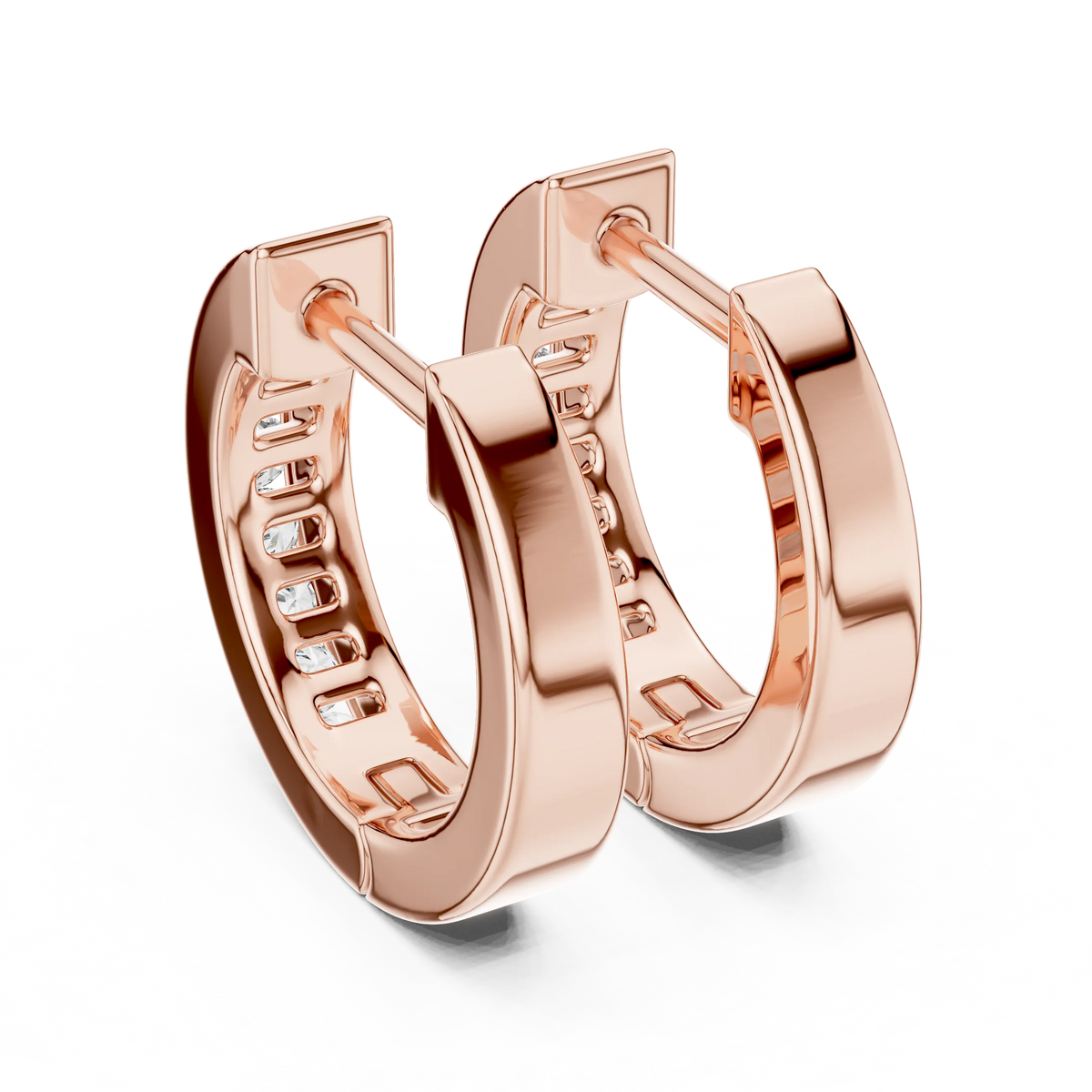 Moissanite channel set huggie earrings in rose 925 sterling silver, view 3