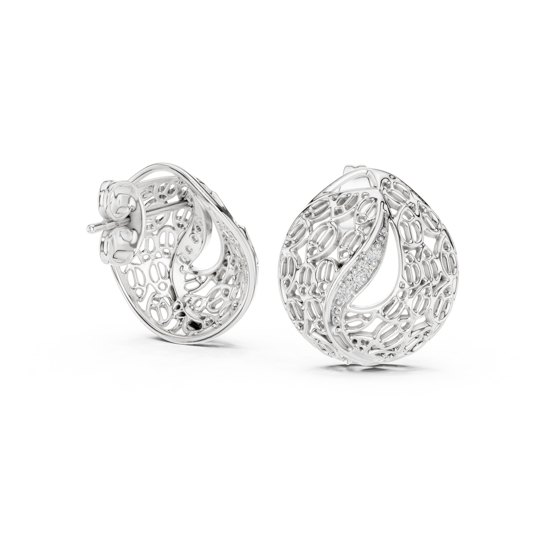 Moissanite Filigree Dome Stud Earrings in white 925 sterling silver, view 1