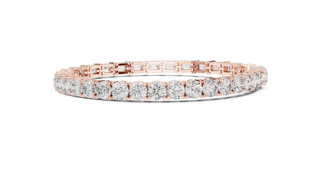 Emerald and Round Moissanite Tennis Bracelet in rose 925 sterling silver, view 4