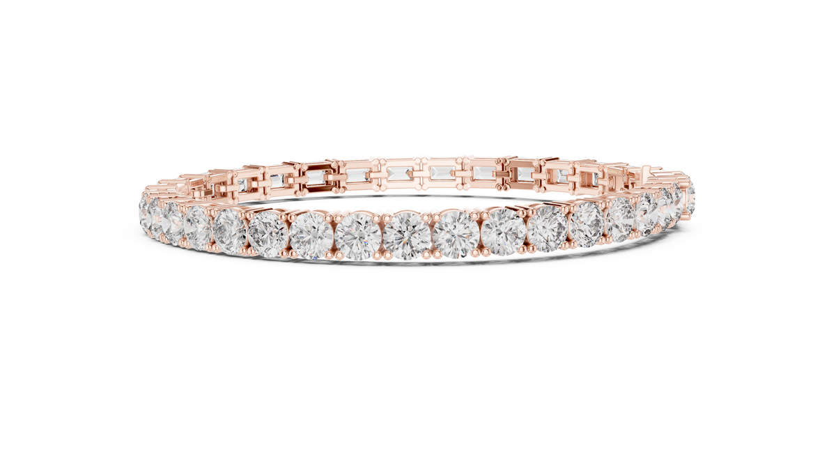 Emerald and Round Moissanite Tennis Bracelet in rose 925 sterling silver, view 4