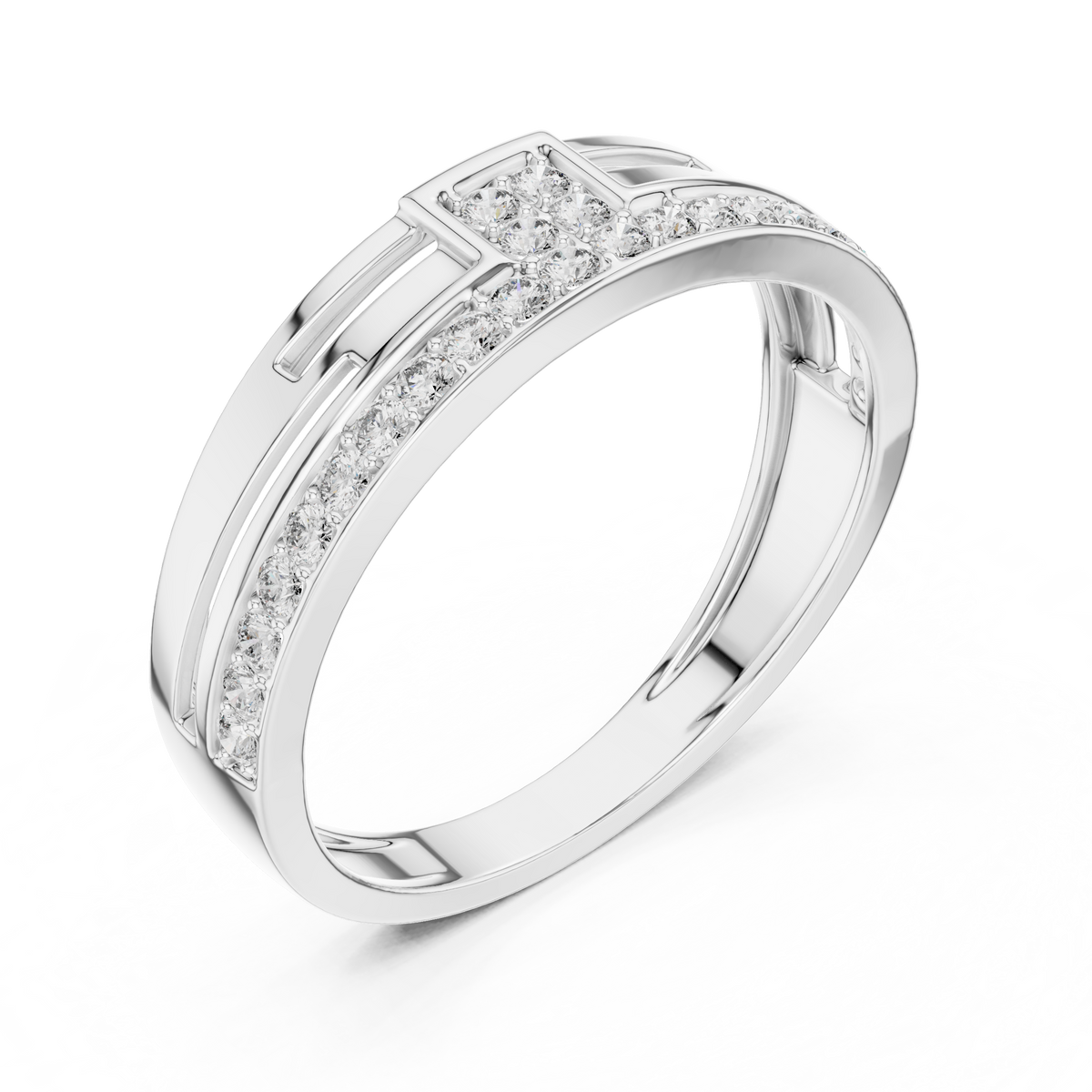 Two-Tier Pavé Moissanite Band with Square Accent in white 925 sterling silver, view 2