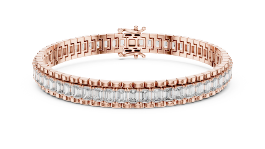 Emerald Cut Moissanite Link Tennis Bracelet in rose 925 sterling silver, view 1