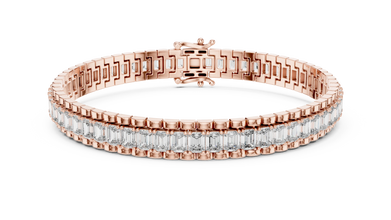Emerald Cut Moissanite Link Tennis Bracelet in rose 925 sterling silver, view 1