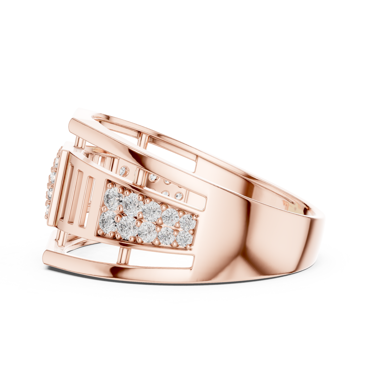 Men's Square Pavé Panel Cage Moissanite Band in rose 925 sterling silver, view 3
