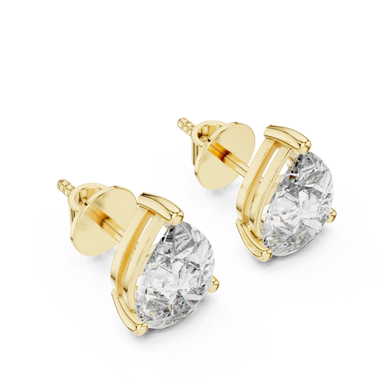 Pear moissanite stud earrings in yellow 925 sterling silver, view 2
