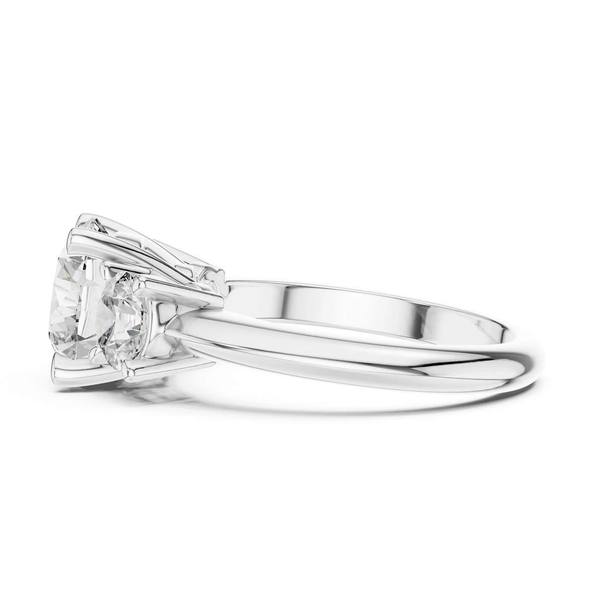 Round Three Stone Moissanite Statement Ring in white 925 sterling silver, view 3