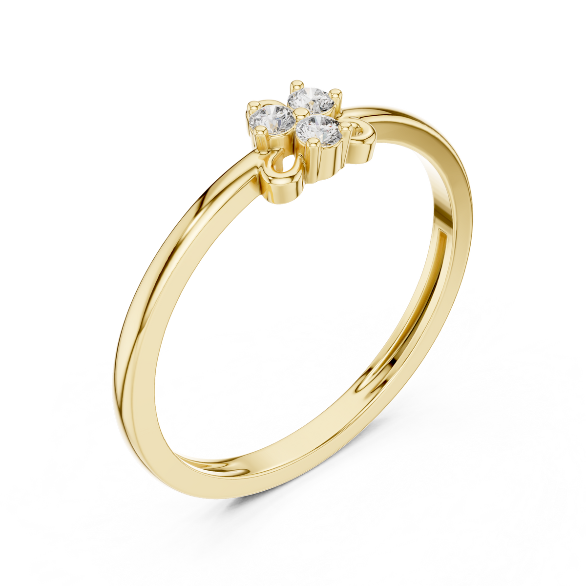 Petite Trefoil Cluster Bow Moissanite Ring in yellow 925 sterling silver, view 2