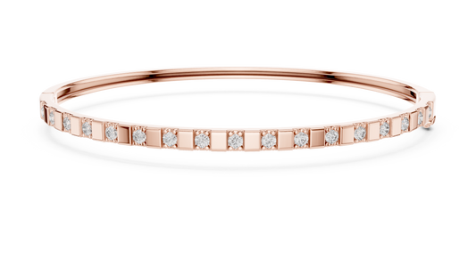 Round Moissanite Hinged Bangle in rose 925 sterling silver, view 1