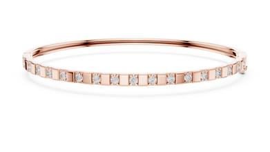 Round Moissanite Hinged Bangle in rose 925 sterling silver, view 1