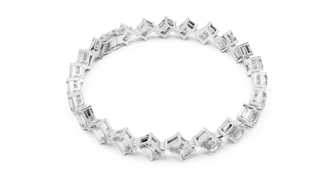 Emerald and Radiant Cut Moissanite Tennis Bracelet in white 925 sterling silver, view 3