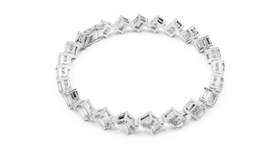 Emerald and Radiant Cut Moissanite Tennis Bracelet in white 925 sterling silver, view 3