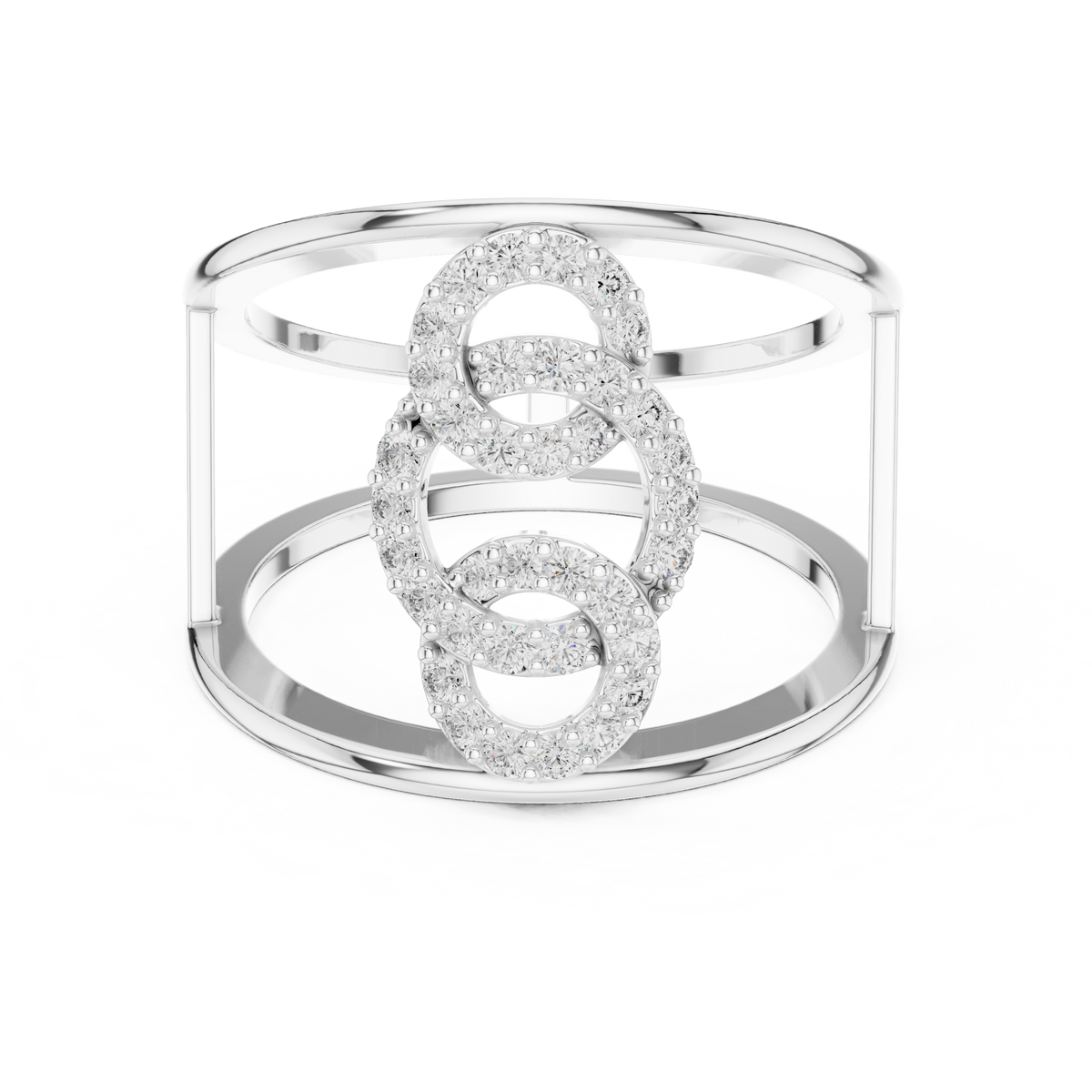 Interlocking Circles Cage Moissanite Ring in white 925 sterling silver, view 4