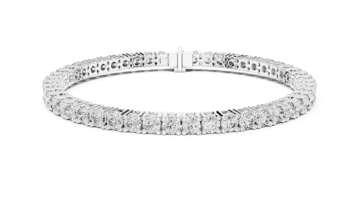 Round Four Prong Moissanite Tennis Bracelet in white 925 sterling silver, view 1