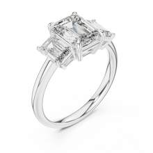 Emerald Cut Three Stone Moissanite Ring in white 925 sterling silver, view 2