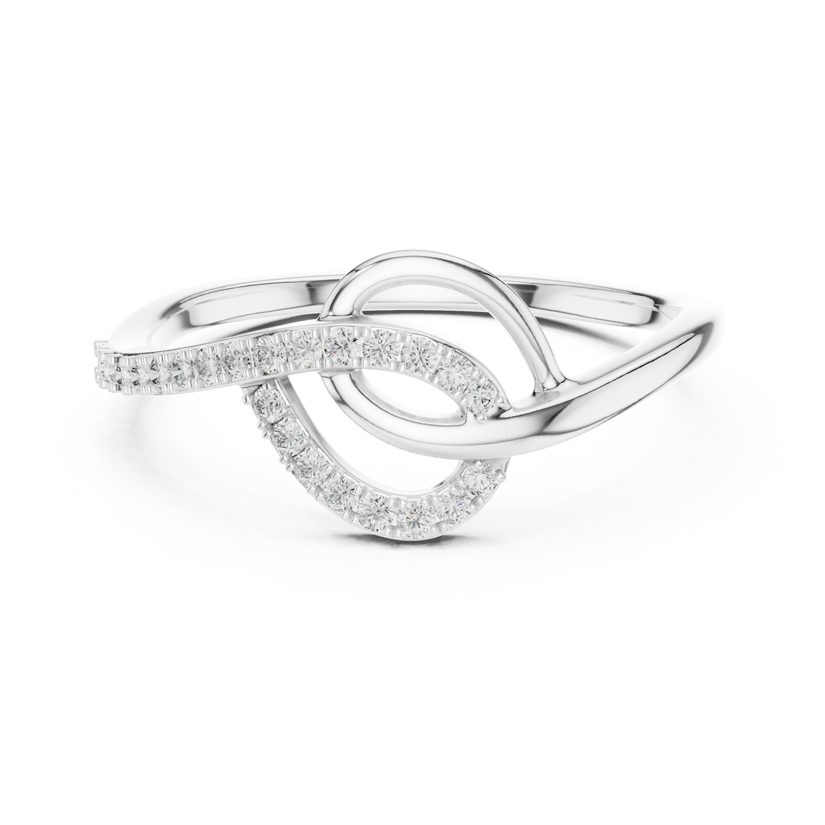 Swirl Loop Bypass Moissanite Ring in white 925 sterling silver, view 4