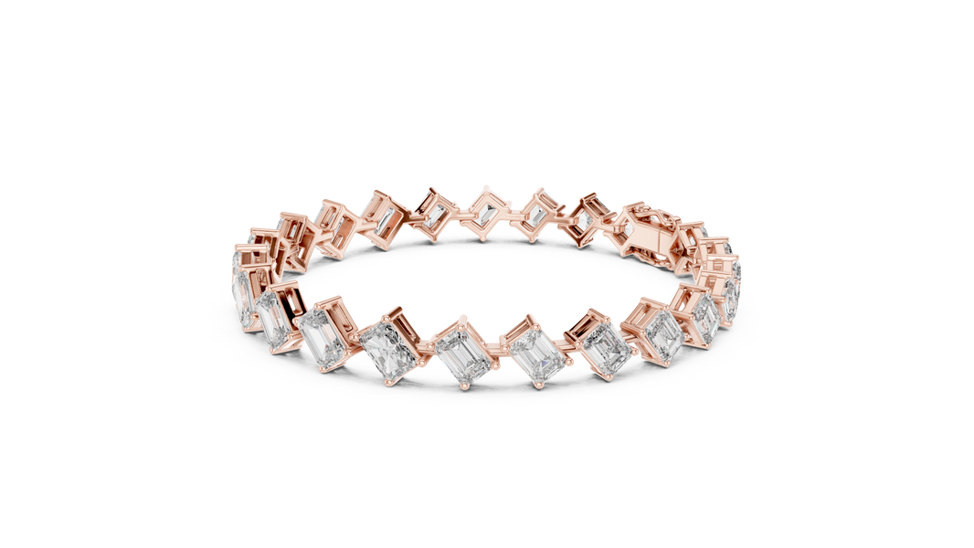 Emerald and Radiant Cut Moissanite Tennis Bracelet in rose 925 sterling silver, view 2