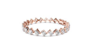 Emerald and Radiant Cut Moissanite Tennis Bracelet in rose 925 sterling silver, view 2