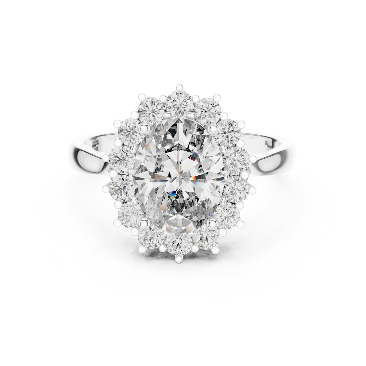 Oval Halo Moissanite Engagement Ring in white 925 sterling silver, view 4