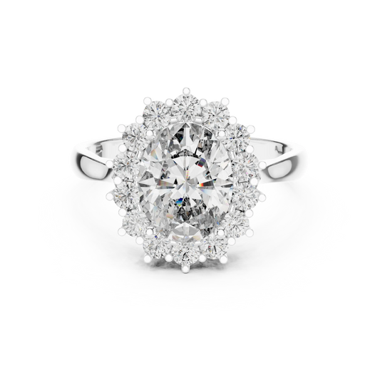 Oval Halo Moissanite Engagement Ring in white 925 sterling silver, view 4