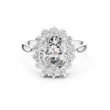 Oval Halo Moissanite Engagement Ring in white 925 sterling silver, view 4