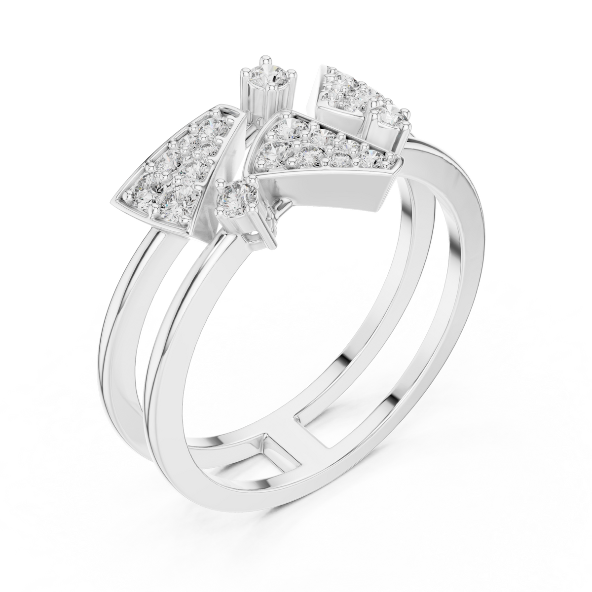 Geometric Pavé Triangle Double Band Moissanite Ring in white 925 sterling silver, view 2