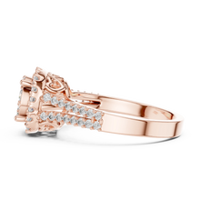 Round Cluster Halo Moissanite Ring with Split Pavé Shank in rose 925 sterling silver, view 3