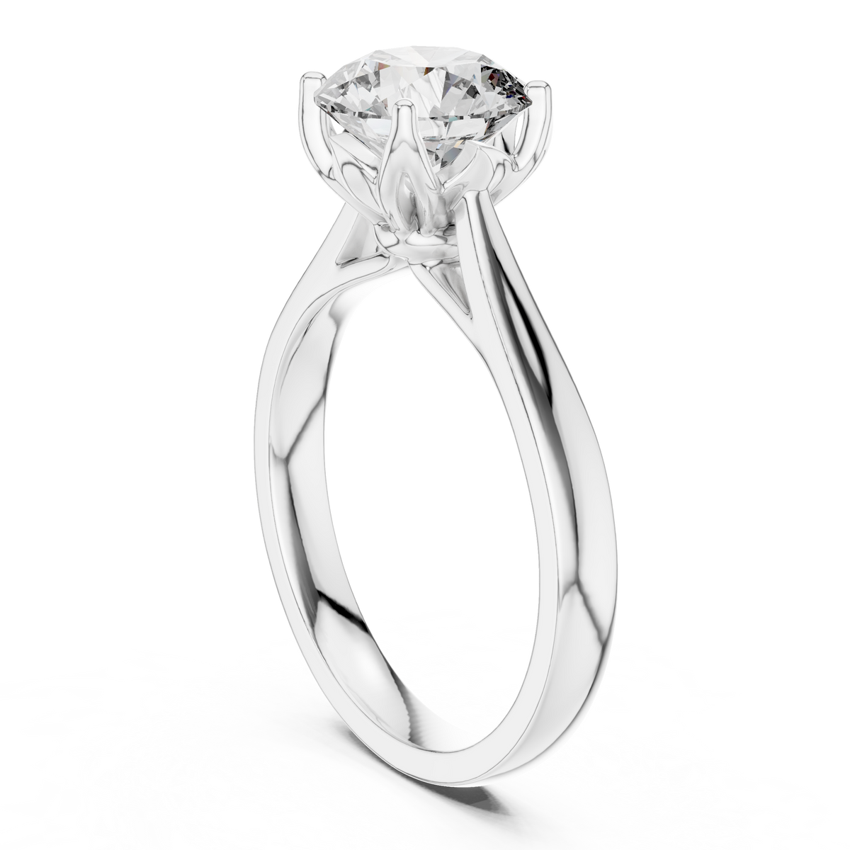 Round Cathedral Moissanite Solitaire Ring in white 925 sterling silver, view 1