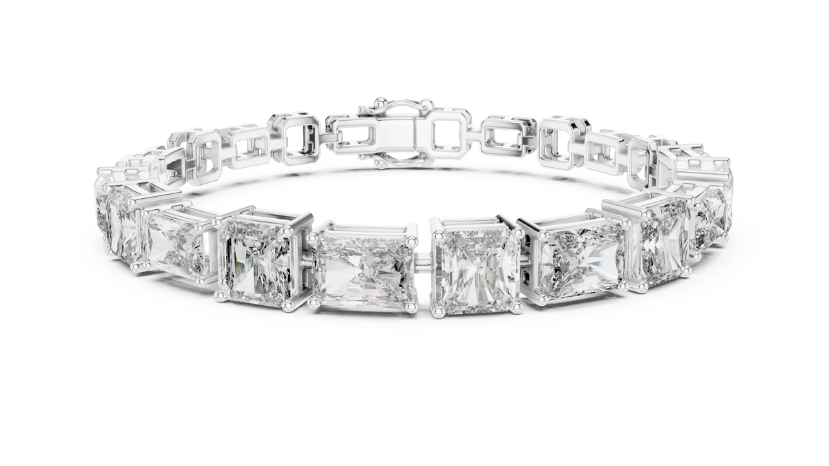Radiant and Asscher Station Moissanite Link Bracelet in white 925 sterling silver, view 1