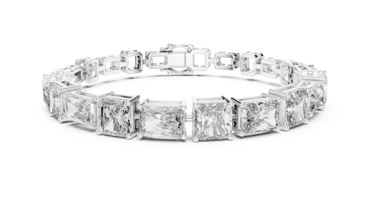 Radiant and Asscher Station Moissanite Link Bracelet in white 925 sterling silver, view 1