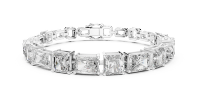 Radiant and Asscher Station Moissanite Link Bracelet in white 925 sterling silver, view 1