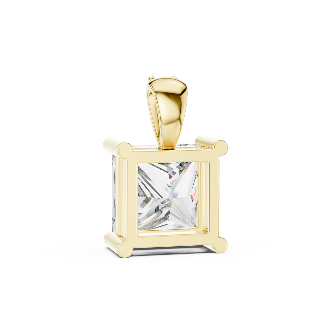 Princess Cut Solitaire Moissanite Pendant in yellow 925 sterling silver, view 4