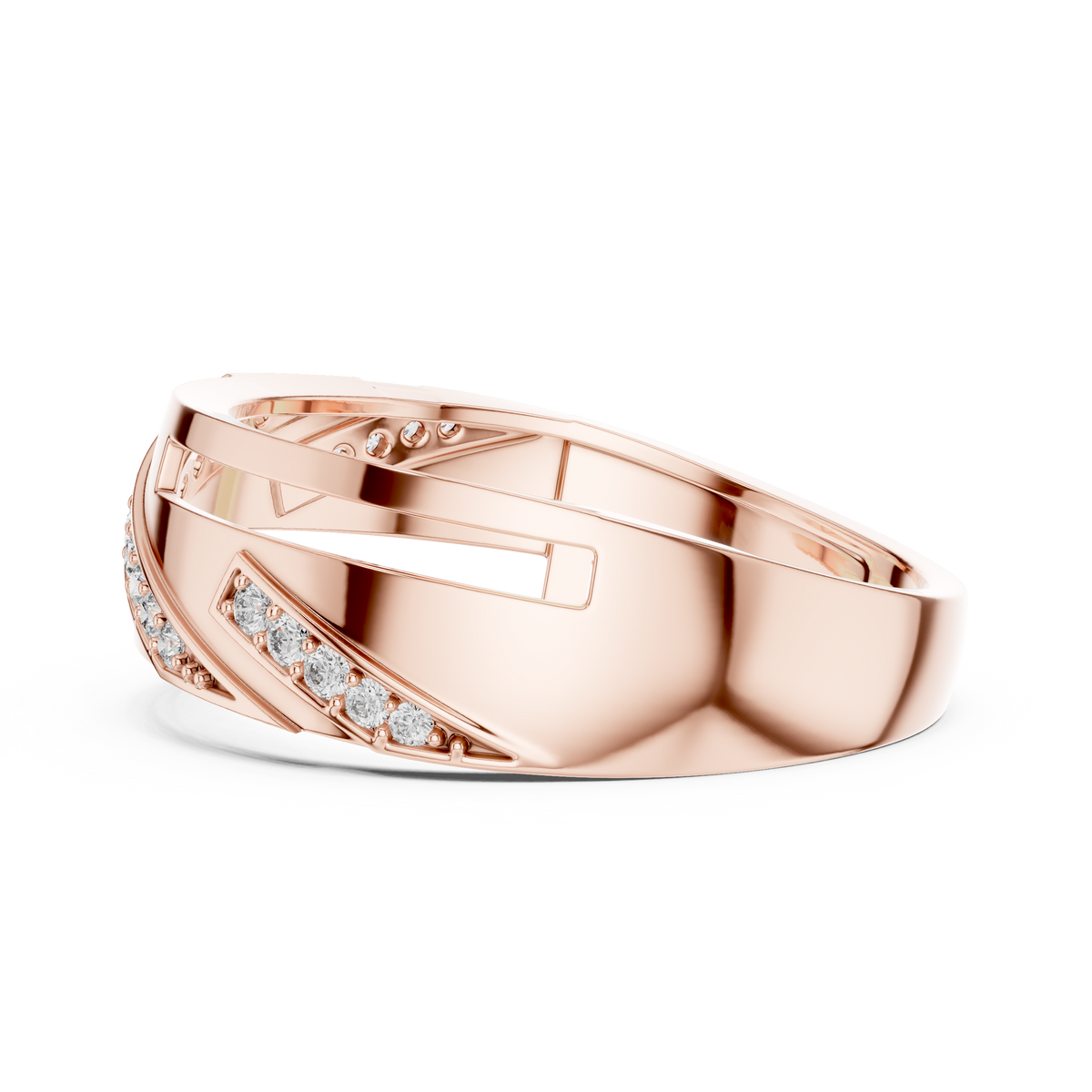 Diagonal Pavé Stripe Geometric Moissanite Band in rose 925 sterling silver, view 3