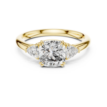 Cushion and Trillion Three Stone Moissanite Ring in yellow 925 sterling silver, view 4