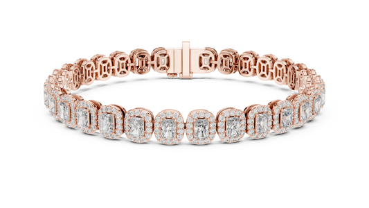 Radiant Cut Halo Moissanite Tennis Bracelet in rose 925 sterling silver, view 1