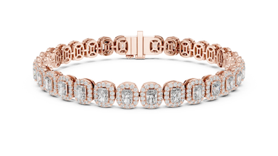 Radiant Cut Halo Moissanite Tennis Bracelet in rose 925 sterling silver, view 1