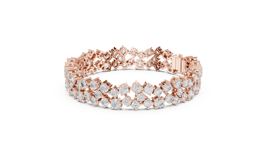 Double Row Round Moissanite Cluster Bracelet in rose 925 sterling silver, view 2
