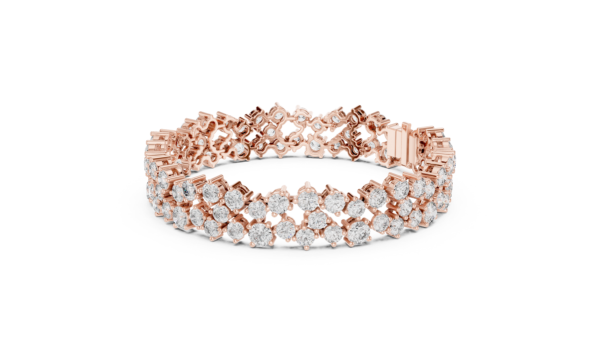 Double Row Round Moissanite Cluster Bracelet in rose 925 sterling silver, view 2
