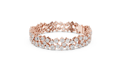 Double Row Round Moissanite Cluster Bracelet in rose 925 sterling silver, view 2