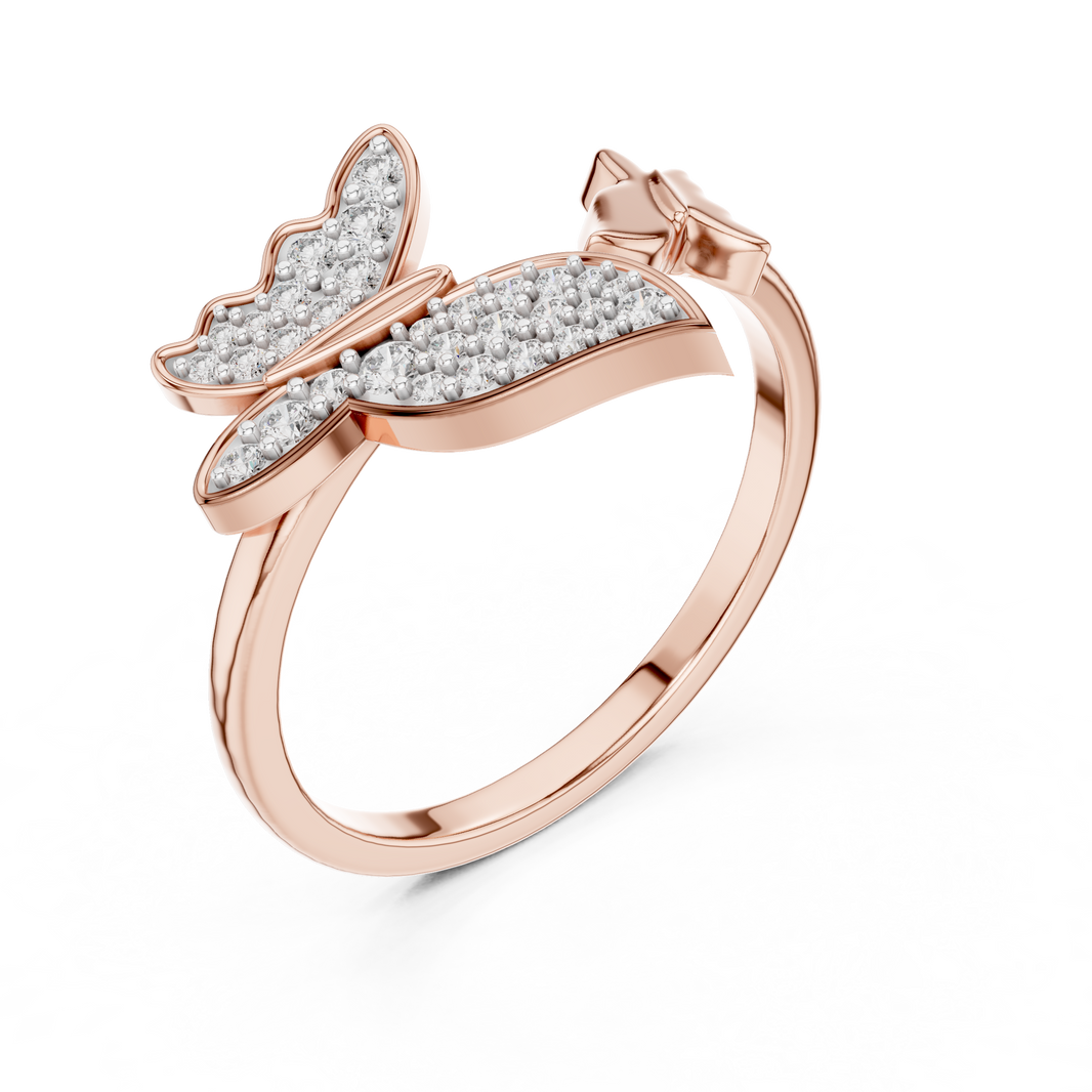 Butterfly Bypass Moissanite Open Ring in rose 925 sterling silver, view 2