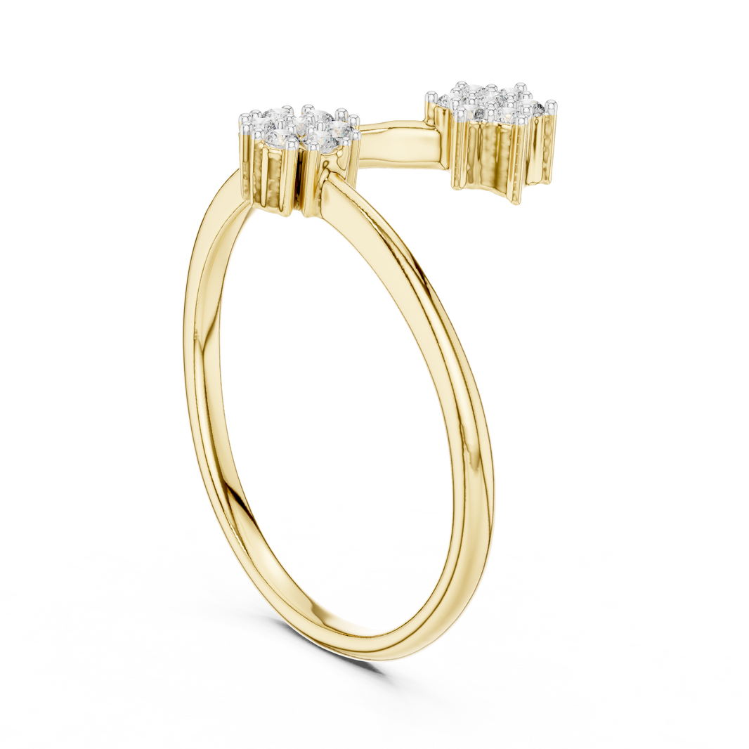 Toi et Moi Cluster Moissanite Open Ring in yellow 925 sterling silver, view 1