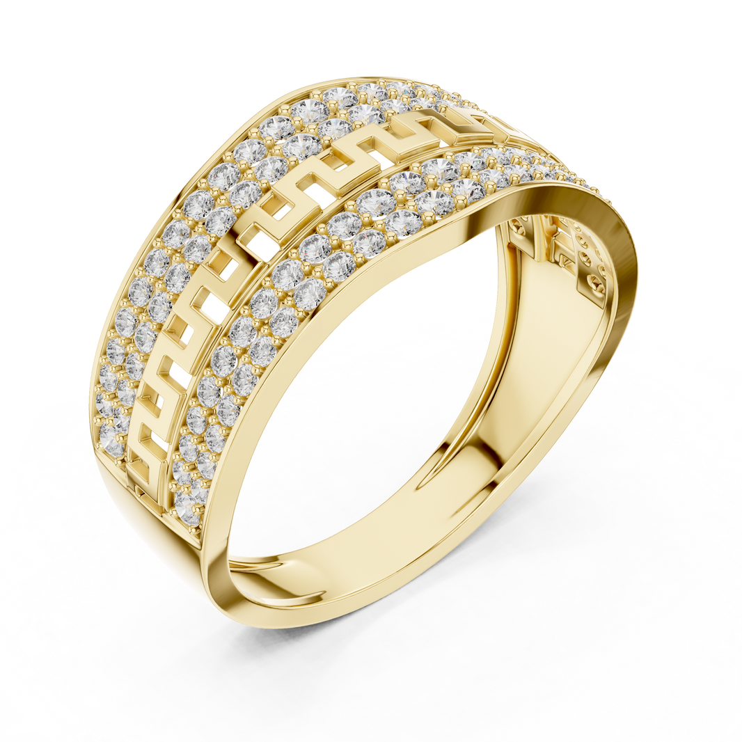 Greek Key Multi-Row Pavé Moissanite Band in yellow 925 sterling silver, view 2