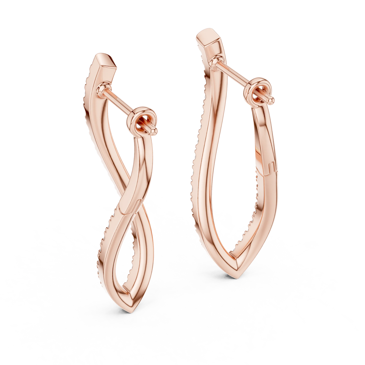 Moissanite twisted pave hoop earrings in rose 925 sterling silver, view 3