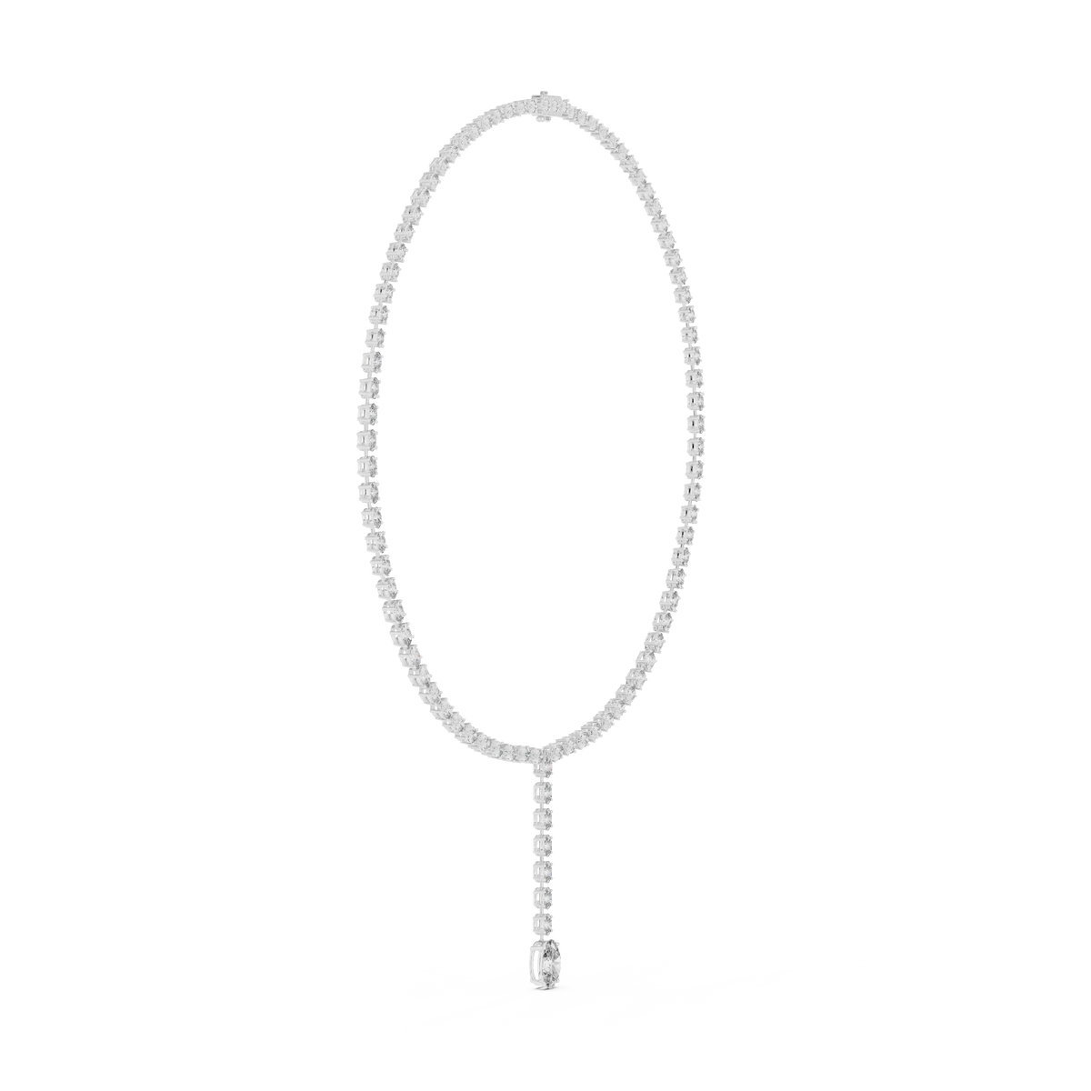 Graduated Oval Y Necklace in white 925 sterling silver, view 3