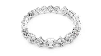 Asscher and Emerald Halo Station Moissanite Bracelet in white 925 sterling silver, view 3