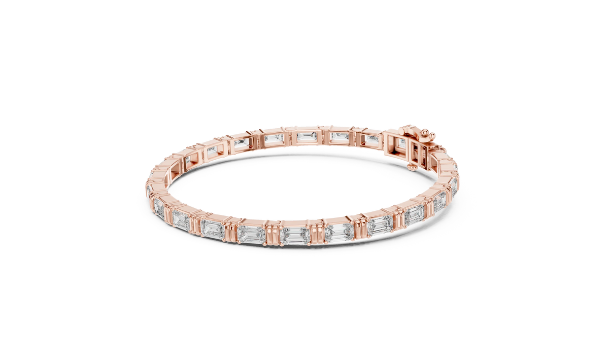 Emerald Cut Moissanite Bar Link Bracelet in rose 925 sterling silver, view 2