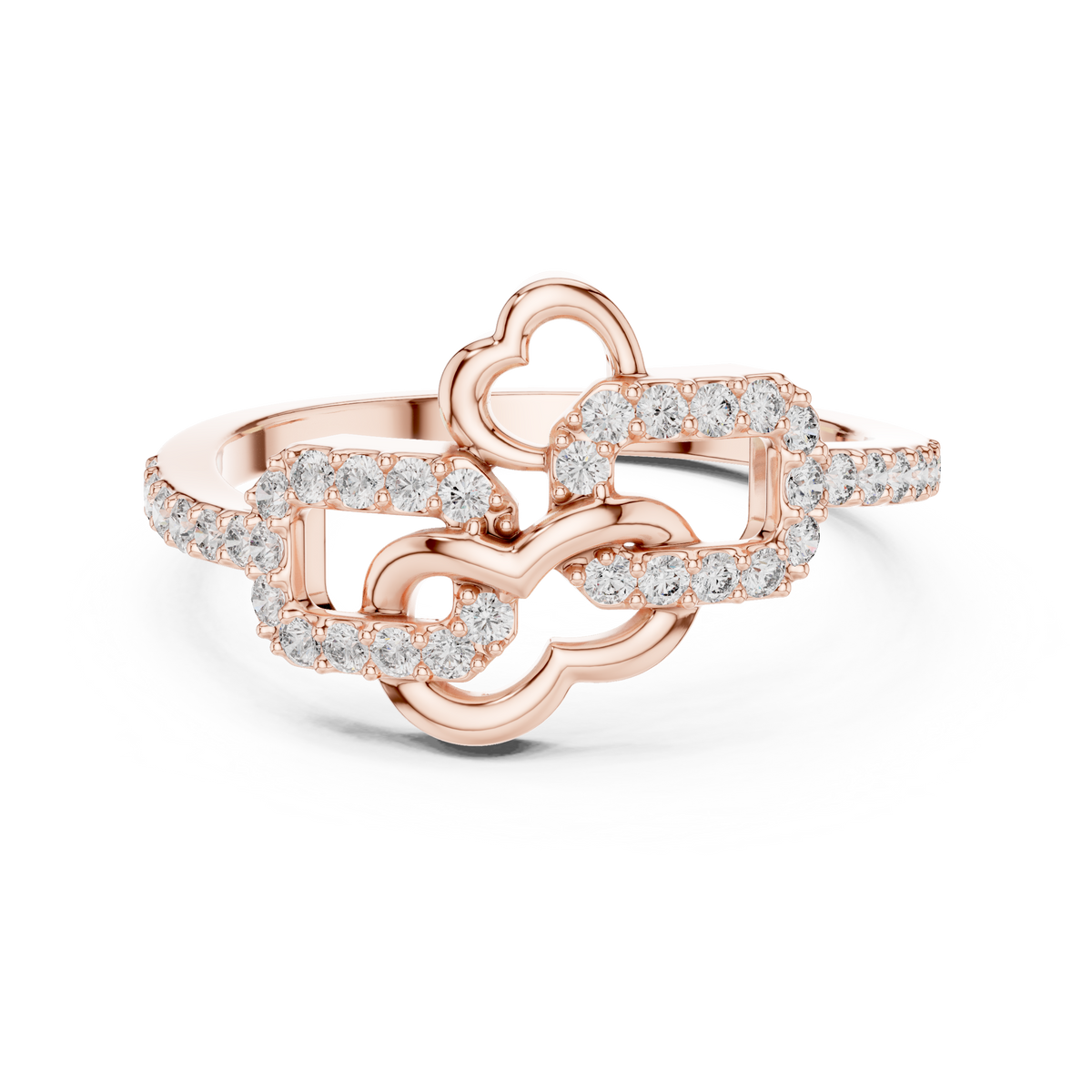 Open Heart and Link Moissanite Ring in rose 925 sterling silver, view 4
